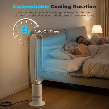Безлопатевий вентилятор LIFERUN Tower Fan з пультом, 10 швидкостей, 71° поворот, таймер 9 год, тихий вентилятор для офісу/спальні, захист від дітей, LED-дисплей