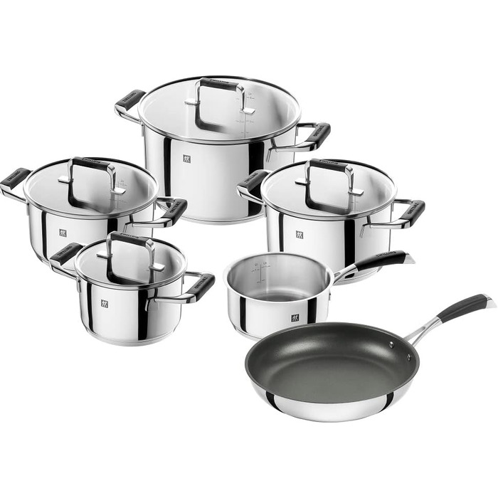 Набір каструль і сковорідка CORNELIA POLETTO BY ZWILLING, 6 предметів, з 4 кришками, для індукції, нержавіюча сталь, скляні кришки