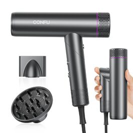 Професійний іонний фен для волосся CONFU 1700W, складаний фен з магнітним дифузором та стилізуючою насадкою, темно-сірий