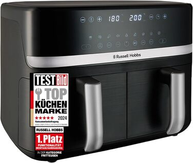 Аерофритюрниця Russell Hobbs SatisFry 9 л, 2 камери, 9 програм, тиха, без олії, посудомийна, до 200°C, функція підтримки тепла