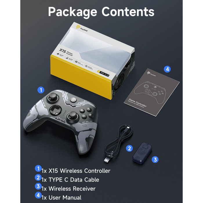 Бездротовий ігровий контролер EasySMX X15 для PC, Switch, Android, iOS з Hall-ефект джойстиками та тригерами, RGB підсвічуванням, чорний