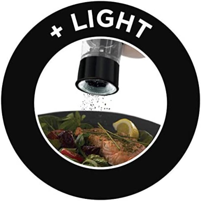 Електричний набір млинків Russell Hobbs для солі та перцю, 2 шт, керамічний механізм, регулювання помолу, LED-підсвічування, чорний, для спецій і трав, модель 28010-56