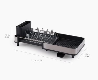 Сушарка для посуду Joseph Joseph Extend Slim з нержавіючої сталі, висувна, компактна, з підставкою для столових приборів та поворотним зливом, сіра