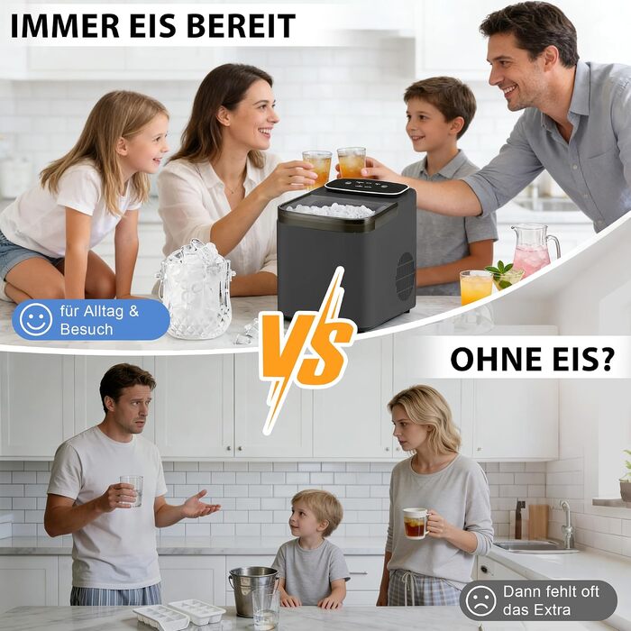 Льодогенератор Citybee з функцією самоочищення, 12 кг/доба, компактний Ice Maker для кухні, офісу та вечірок (Сірий)