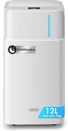 Електричний осушувач повітря VonHaus 12L/24г, для підвалу та приміщень до 125м³, тихий 39dB, з таймером та шлангом для зливу, проти вологи та плісняви