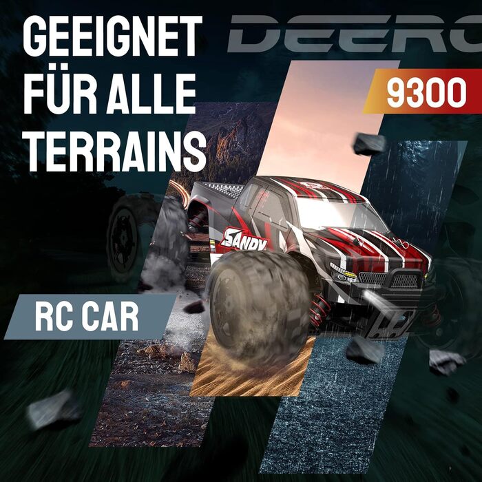 Радіокерований позашляховик DEERC 1:14 40 км/год, RC-трак 4x4 2.4 ГГц з LED фарами, іграшка-монстр-трак для хлопчиків, 2 акумулятори
