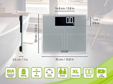 Цифрова вага Soehnle Shape Sense Connect 200 з Bluetooth для аналізу складу тіла, BIA, точний розрахунок калорій