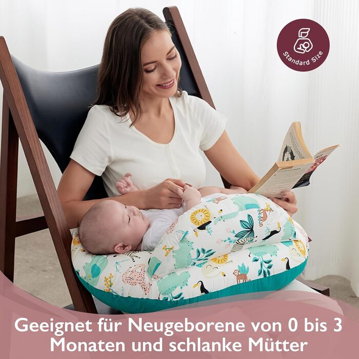 Подушка для годування Momcozy Stillkissen з безпечним бордюром - ергономічна подушка для годування та позиціонування з регульованим ременем та знімним бавовняним чохлом, Meteoritenschauer (Blau)