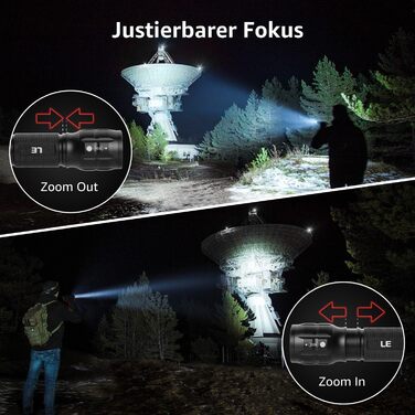 LED ліхтар LE, водонепроникний, з фокусуванням, надяскравий, портативний, для туризму, кемпінгу, чоловіків, жінок і дітей, чорний, 2 шт.