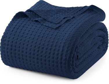 Вафельна ковдра Utopia Bedding з 100% бавовни, літня легка ковдра, 304x304 см, темно-синя (Marine)