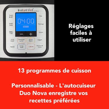 Мультиварка Instant Pot Duo Nova 7-в-1, 5,7 л, електрична, скороварка, рисоварка, йогуртниця, пароварка, з нержавіючої сталі, срібляста