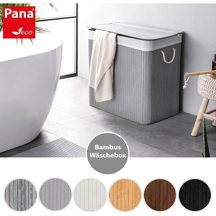 Бамбуковий кошик для білизни з кришкою PANA ECO, 72 л, складний, сірий, для ванної кімнати