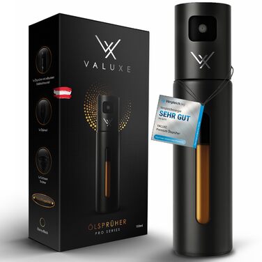 Розпилювач для олії та оцту VALUXE з фільтром, корпус із нержавіючої сталі, Ebony Black — преміум пляшка-спрей для кухонного використання