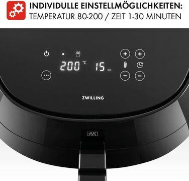 Аерофритюрниця ZWILLING Airfryer 4L, 1400 Вт, 6 програм, компактна мультипіч для смаження, запікання та готування без олії, чорна