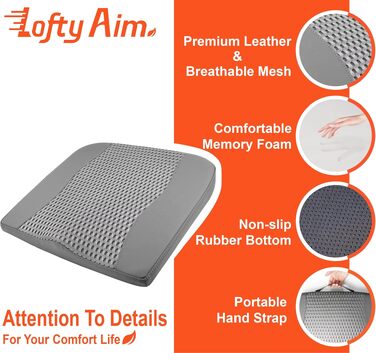 Автомобільна подушка Lofty Aim з Memory Foam для водія: підтримка спини, зняття болю при ішіасі, дихаючий чохол з PU-шкіри (сірий)