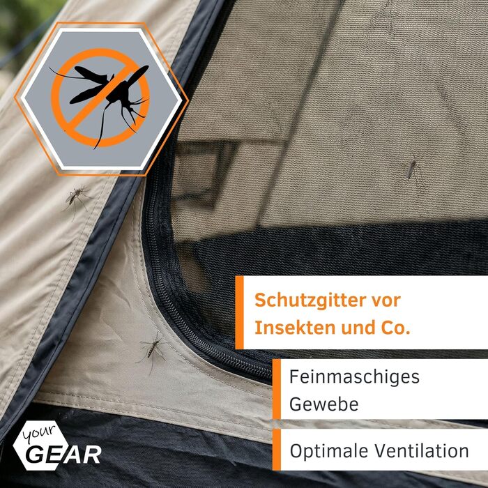 Намет-тіпі your GEAR Zelt Lido для кемпінгу та фестивалів на 4 особи, пірамідальний намет з водовідштовхувальним покриттям 5000 мм, захистом від комах та UV 50+ (Бежевий)