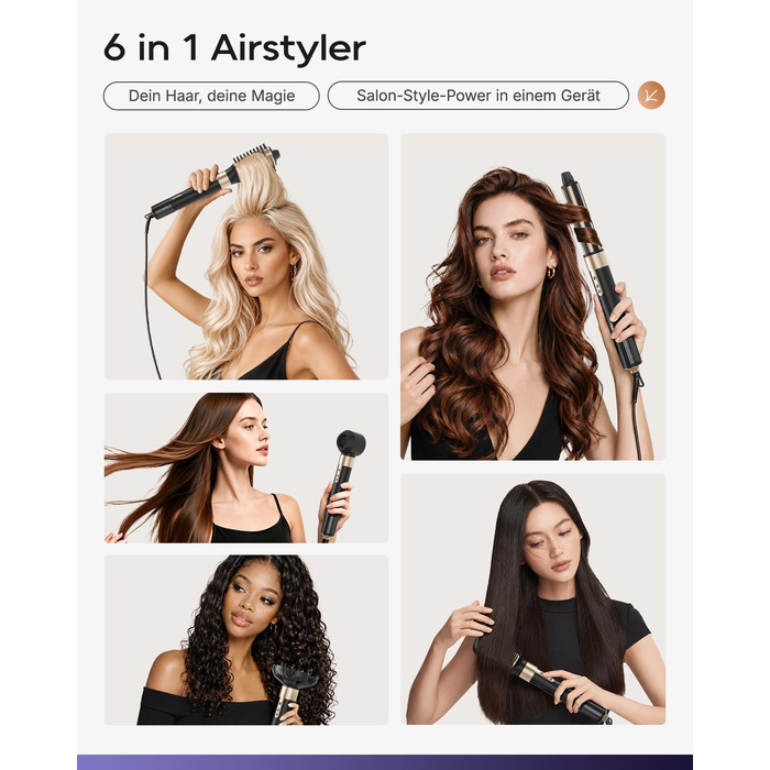 Стайлер для волосся 6 в 1 7MAGIC Airstyler: іонний фен та автоматичний плойка-локони (Obsidian)