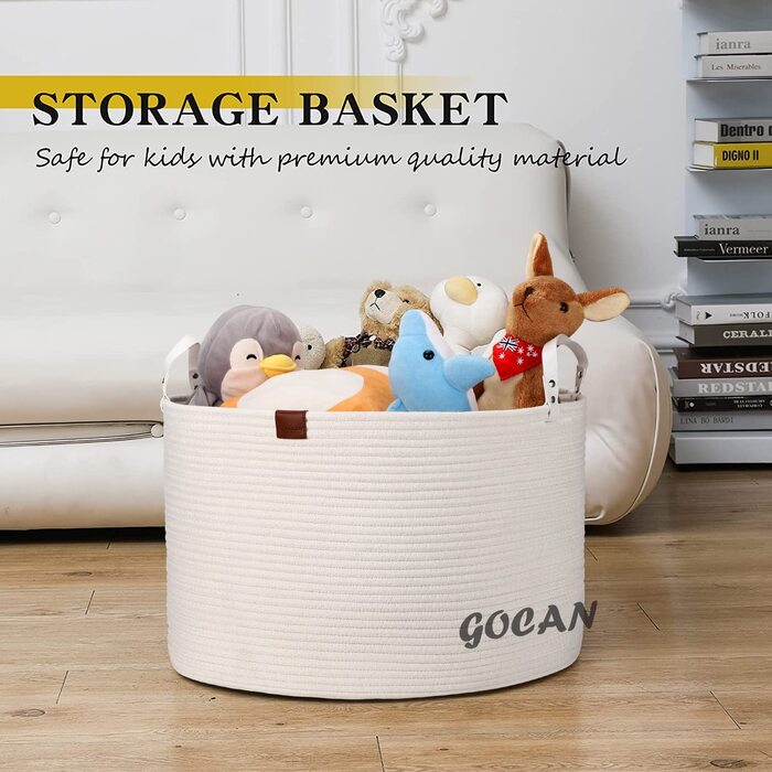 Великий кошик для білизни та іграшок GOCAN XXXL, бавовняний, з ручками, 55×35 см, кремовий, для зберігання у вітальні