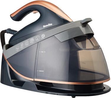 Парова праска-станція Breville PressXpress soleTEMP 2600 Вт, постійна подача пари 115 г/хв, багатонаправлена підошва, знімний резервуар 1,7 л, сіра з рожевим золотом