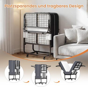 Розкладне ліжко для дорослих 90x200 см з матрацом Memory Foam (13 см), посилений металевий каркас, витримує до 250 кг