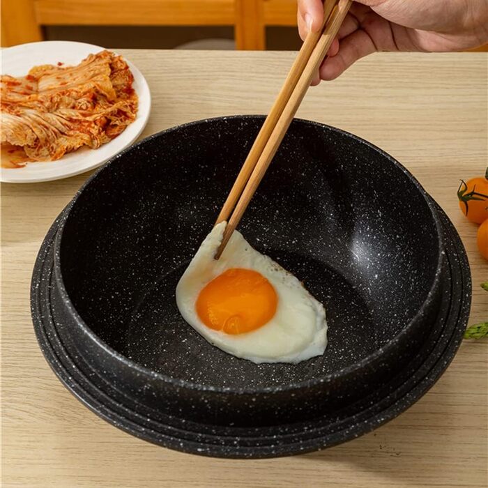 Кам'яна корейська миска з кришкою Bobikuke 20 см, Dolsot Bibimbap, 2,3 л, чорна — для гарячих страв, супу, хот-пот