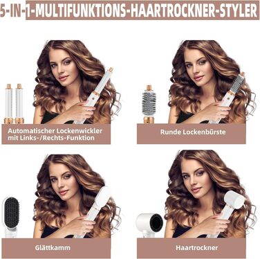 Airstyler 5 в 1 1000W з насадками для укладки, випрямлення та завивки волосся - білий
