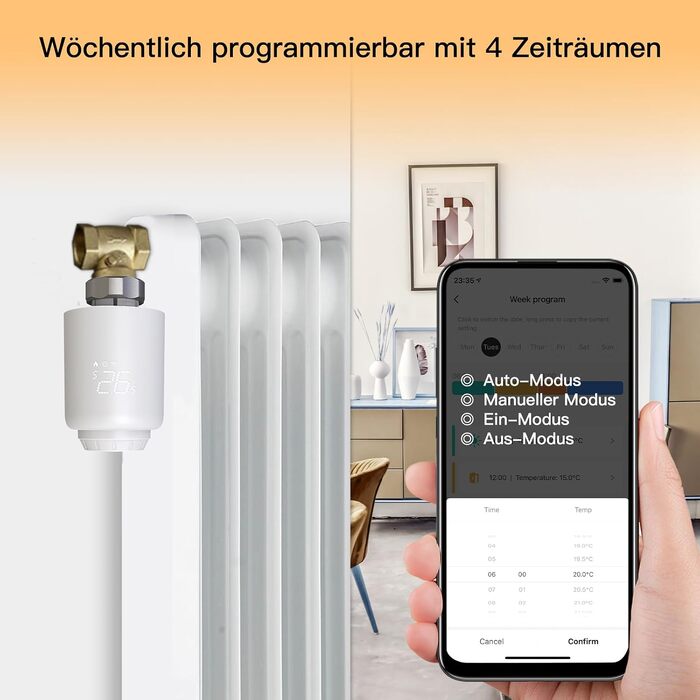 Розумний термостат для радіатора MOES ZigBee: програмований WLAN термостат опалення з датчиком відкриття вікна, енергозберігаючий, сумісний з Alexa та Google Home