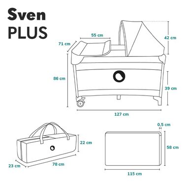 Дитяче ліжечко-манеж Lionelo Sven Plus 4 в 1 з пеленальним столиком, москітною сіткою, бічним входом, для новонароджених до 15 кг, складане, з сумкою