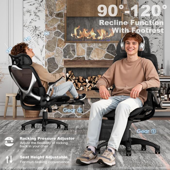 Офісний стілець ELABEST X100 з підставкою для ніг, регульованою підтримкою попереку та коліщатками