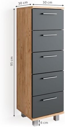 Шафа для ванної Vicco Ilias, дуб/антрацит, 30x95 см, Goldkraft