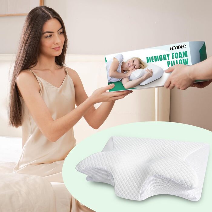 Подушка для шиї з піни Memory Foam 2-в-1, ергономічна, 60x40x12/14 см, біла - для спини, боку та живота