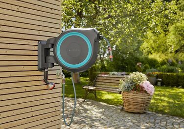 Шланг садовий Gardena RollUp M/L (блакитний) 25 м: гнучкий полив для середніх та великих садів, поворотний, з 25 м шлангом преміум-якості та монтажним комплектом (18620-20)
