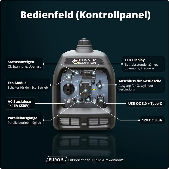 Інверторний генератор Könner&Söhnen 1900iG S (Blue3100igs), 2000 Вт, двопаливний (бензин/ГБО)