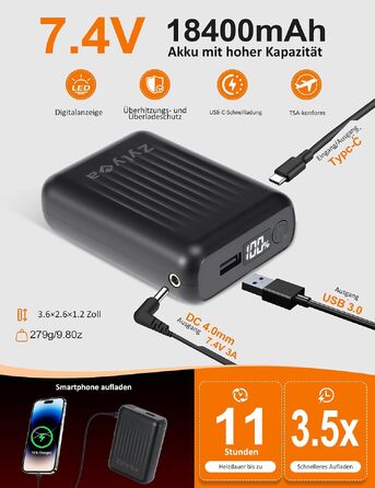 Електричний зігрівальний жилет для чоловіків з PowerBank 18400mAh 7.4V, теплий утеплений жилет для роботи та відпочинку на відкритому повітрі, XXL, чорний
