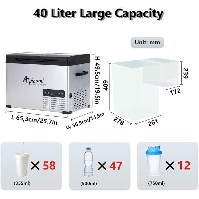 Автомобільний холодильник Alpicool T60 компресорний 40л (-20°C до +20°C) 12V/220V для авто, кемпінгу, човна з USB