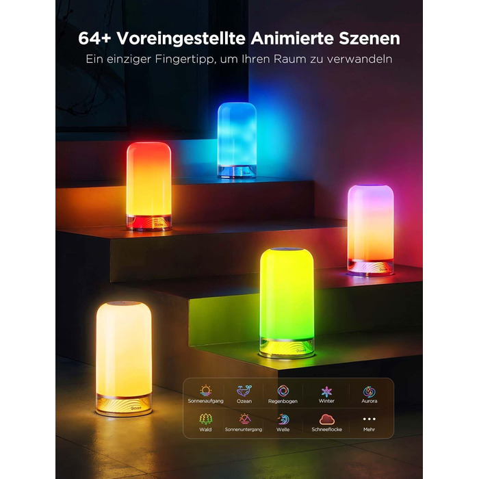 Govee LED-лампа настільна, торшер з торканням, RGBICWW, керування Alexa, 64 режими, 500 люмен, Matter, 2700-6500K, для вітальні та спальні