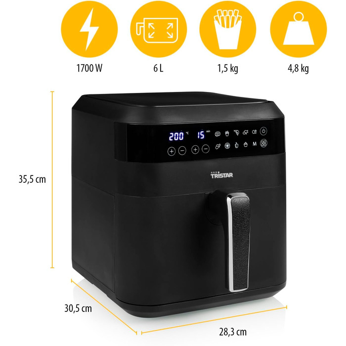 Фритюрниця Tristar FR-6999 цифрова аерофритюрниця XXL, 6 л, енергоощадна, 10 програм, чорна