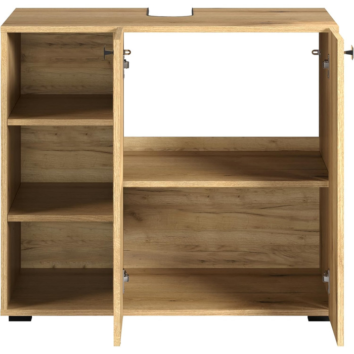 Тумба під раковину на колесахх trendteam PureBliss, 80x64x42 см, дуб Evoke, з 2 відкритими полицями та металевими ручками