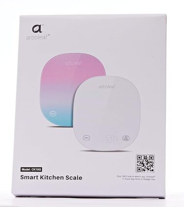 Цифрова кухонна вага Arboleaf 10 кг з додатком, підрахунком калорій, USB-зарядкою, Bluetooth, LED-дисплеєм, точність 0,5 г, із загартованого скла (кольорова)