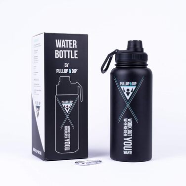 PULLUP & DIP Спортивна термос пляшка з нержавіючої сталі 950 мл, BPA-free, подвійні стінки, для спорту, фітнесу, туризму, герметична, з карабіном
