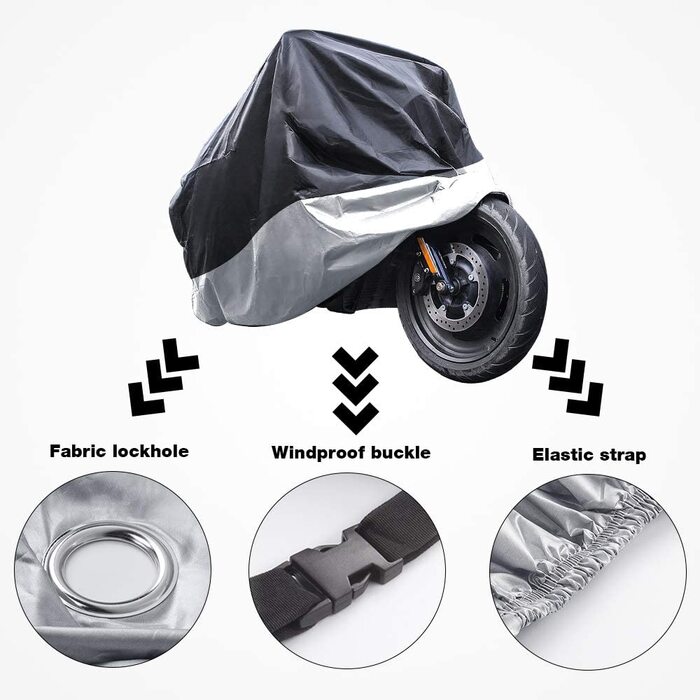 Моточохол водонепроникний 3XL 265x105x125 см, захисний тент для мотоцикла Harley-Davidson, Suzuki, Yamaha, 210D Оксфорд, для вулиці, проти подряпин, сріблястий