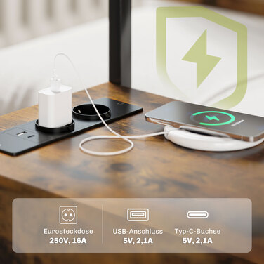 Журнальний столик HOMCOM із зарядною станцією, USB-порти та розетки, тумбочка з 2 ящиками, полиця для вітальні, спальні, сільсько-коричневий