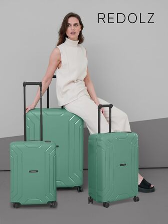 Набір валіз REDOLZ Essentials 15 (S, M, L) з поліпропілену, Sea Green: 3-точкова система замикання без блискавки, TSA-замок, 4 подвійні колеса