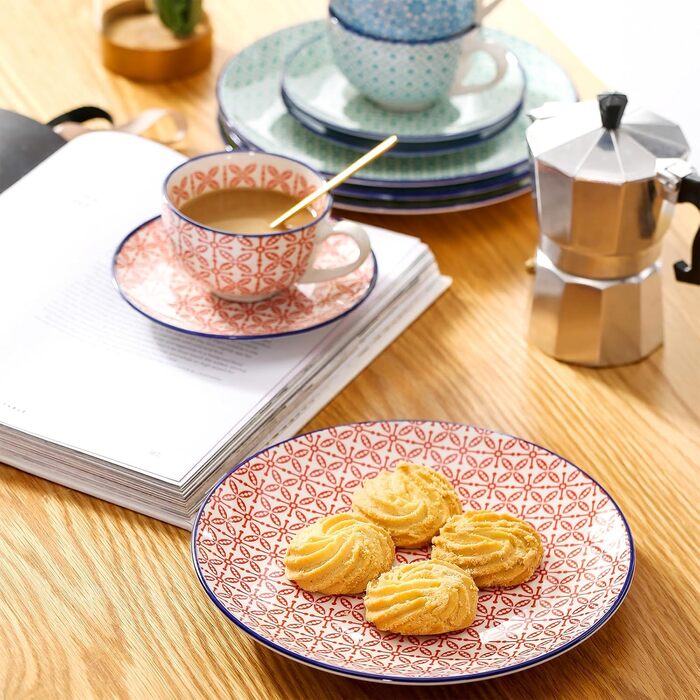 Набір кавовий порцеляновий Vancasso Macaron, 12 предметів, для 4-12 осіб: 12 чашок, 12 підставок, 12 десертних тарілок