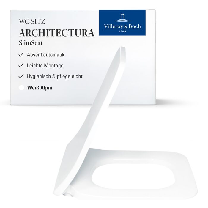 Сидіння для унітаза Villeroy & Boch Architectura D-подібне, білий глянцевий (Alpin), з мікроліфтом (SoftClose), знімне, термопласт (Duroplast), арт. 98M9C101