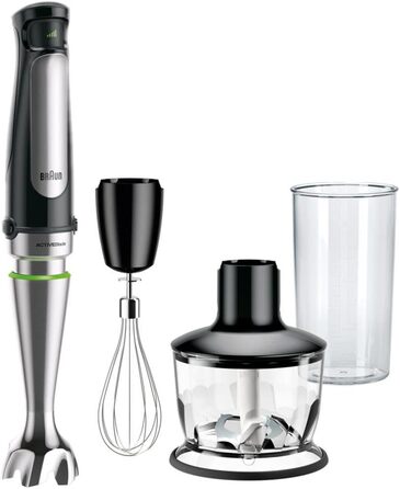 Блендер Braun MultiQuick 7 MQ 7035X, 1000 Вт, ручний, знімна ніжка з нержавіючої сталі, технологія ActiveBlade, набір аксесуарів, чорний