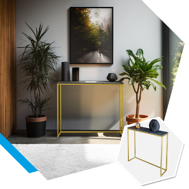 Золотий консольний туалетний столик GLAMOUR 68x18x82, стільниця чорний бетон