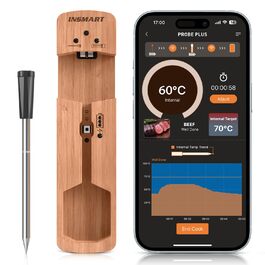 Бездротовий м'ясний термометр INSMART Bluetooth 100м, водонепроникний IPX7, з розумним додатком для духовки, гриля, коптильні, аерофритюрниці, основний колір