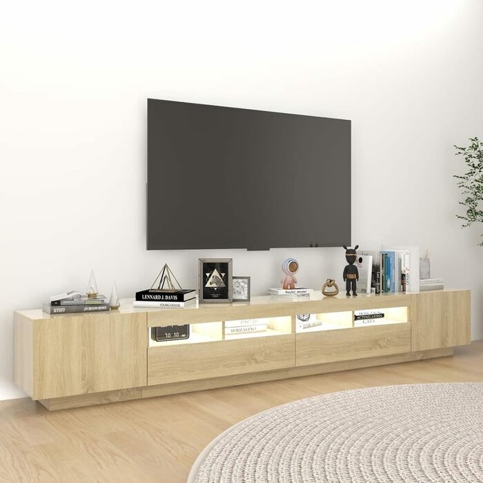 ТВ тумба SECOLI з LED підсвіткою 260x35x40 см, дуб сонома, з висувними ящиками, для вітальні, сучасний телевізійний комод