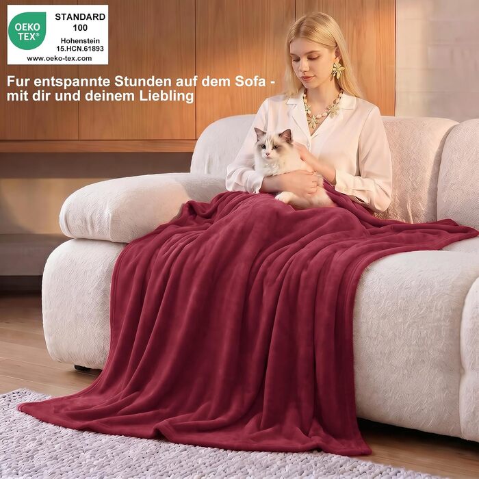М'який флісовий плед WAVVE 220x240 см, пухнаста покривалка на ліжко, винно-червоний